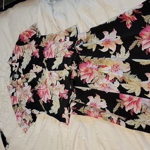 Jones New York Floral Hawaiian Print Silk Black Dress Size 14W